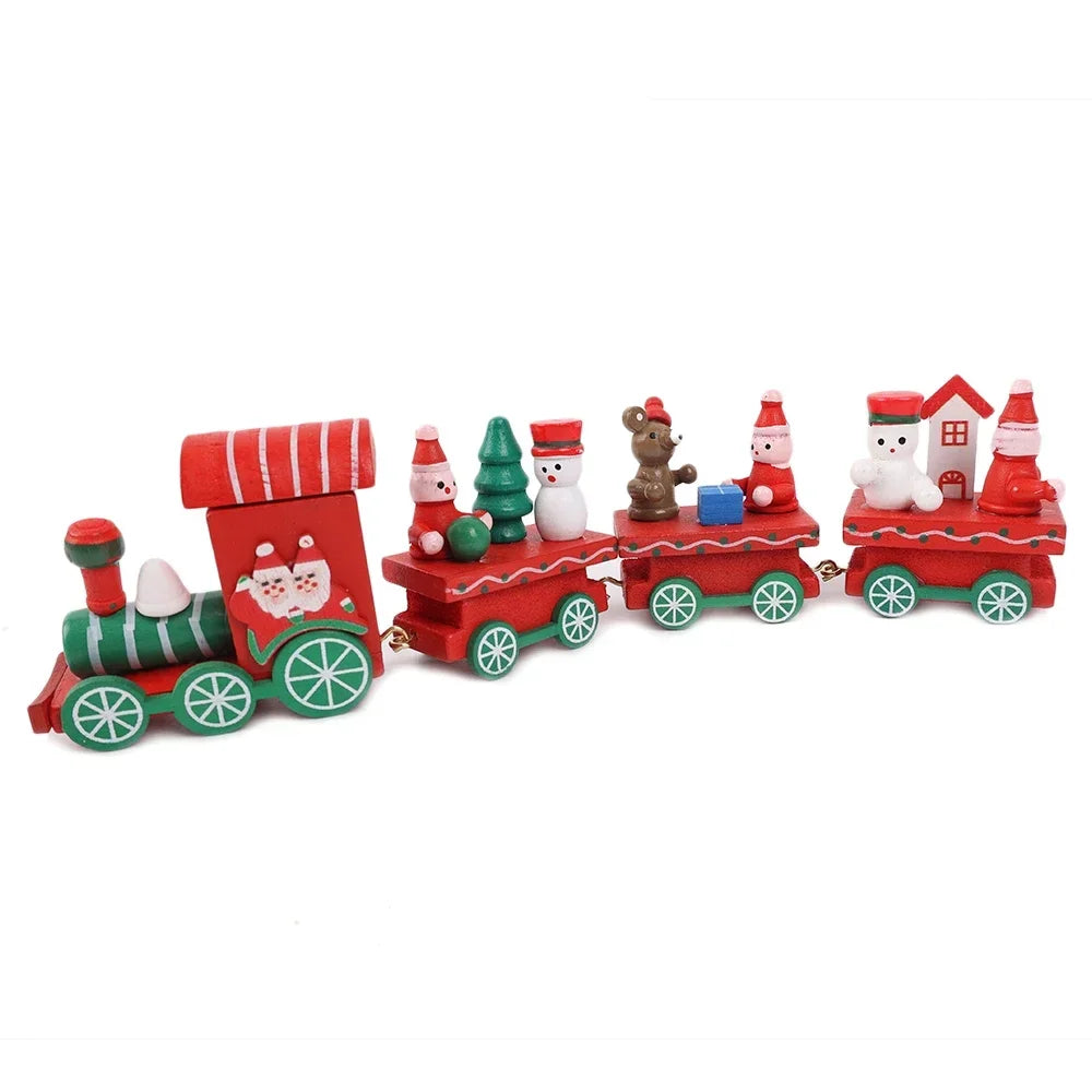 Wooden Train Christmas Ornaments Santa Cake Decoration Merry Christmas Navidad New Year Party Table Decoration Kids Gifts Toys