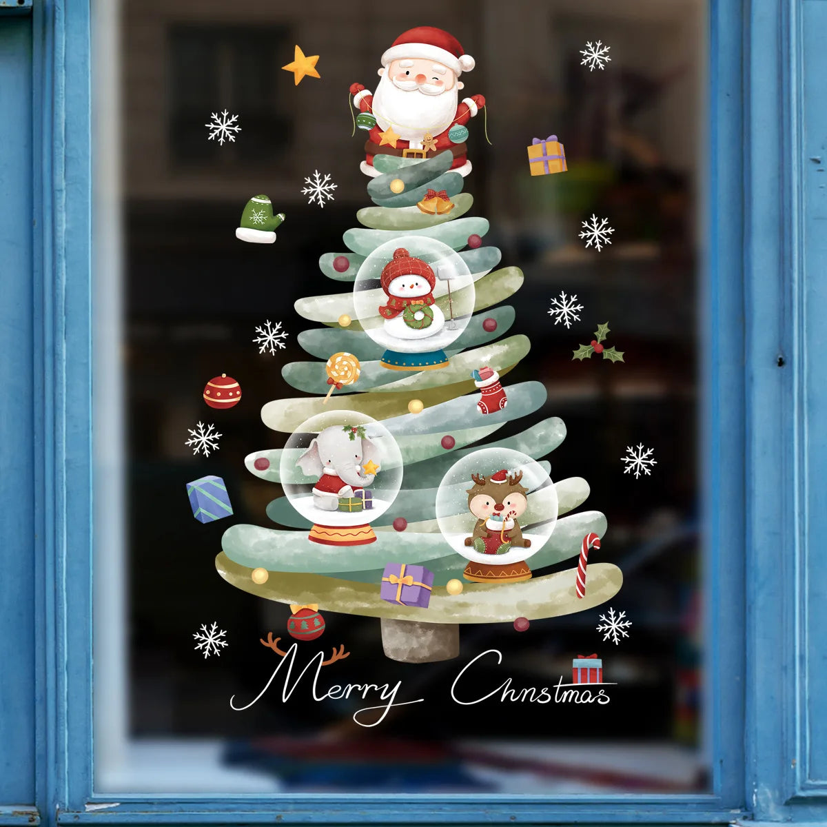 2024 New Christmas Decoration Window Stickers Santa Christmas Tree Window Glass Decal Poster New Year 2025 Decoration Stickers