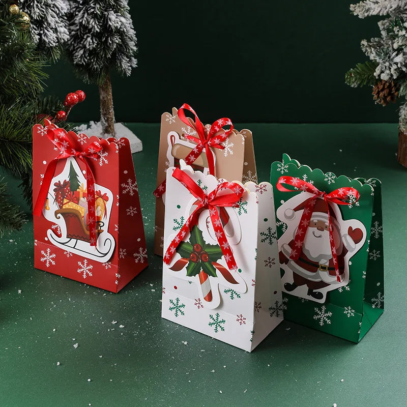 5pcs Christmas Paper Bags Creative Bow Snowflake Accompanying Candy Gift Bags Creative Cute Christmas Gift Bags