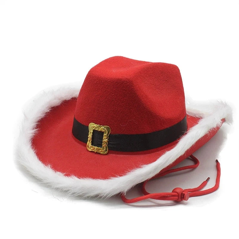 Fashion Santa Claus Party Christmas Luminous Cowboy Hat Western Red Felt Hats Wide Brim Cowgirl Hat Jazz Hat for Women Men