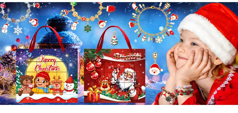 New Christmas Advent Calendar 24 Days Countdown Bracelet Blind Box DIY Christmas Decoration Hand Jewelry Surprise Blind Box Gift
