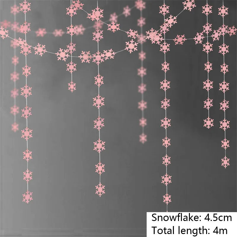 4M Silver Gold Snowflake Garlands for Christmas Tree Hanging Decor Winter Wonderland Party Fake Snow Decoration Paper Streamers