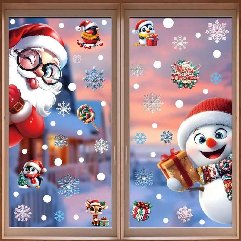 Christmas Festive PVC Static Glass Stickers Snowman Santa Tree–No Glue, Reusable Xmas Decor for Home, Party & Store Windows