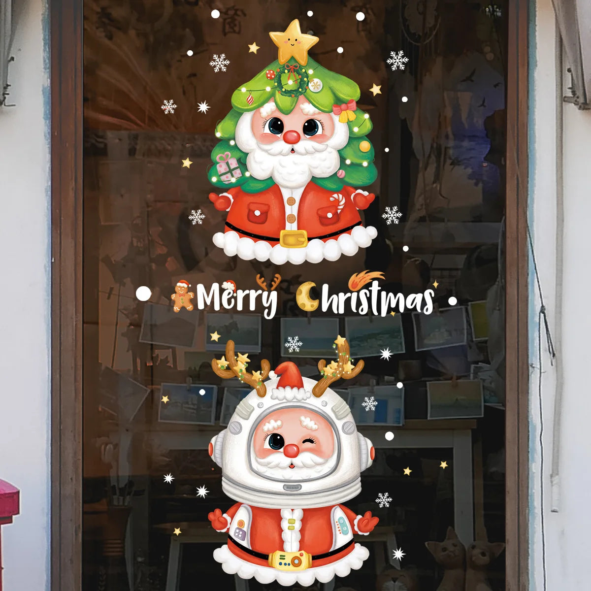 2024 New Christmas Decoration Window Stickers Santa Christmas Tree Window Glass Decal Poster New Year 2025 Decoration Stickers