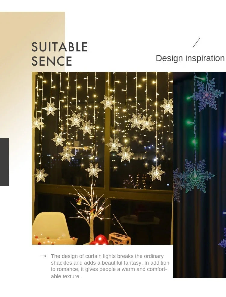 3.5M Christmas Lights LED Fairy String Lights Snowflake Curtain Garland Waterproof For Holiday Party Xmas Decoration 2024