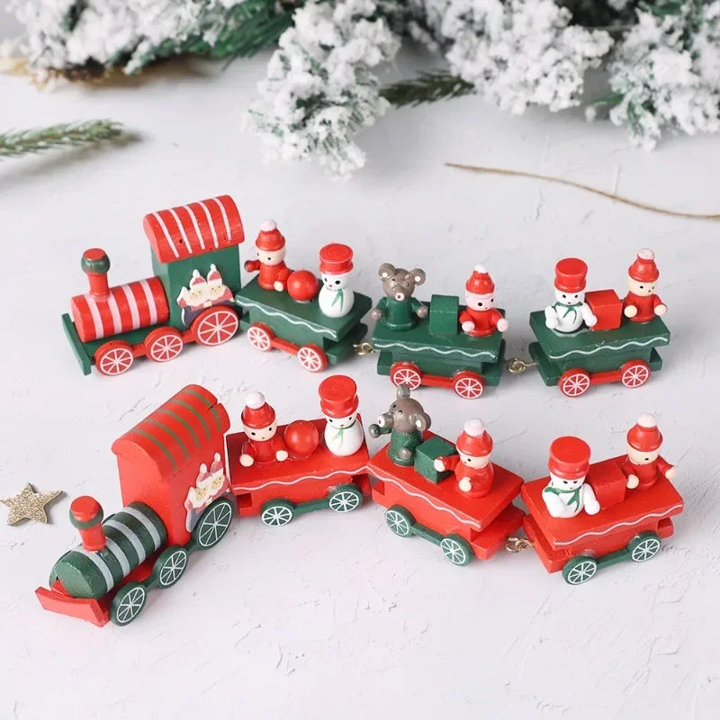 Wooden Train Christmas Ornaments Santa Cake Decoration Merry Christmas Navidad New Year Party Table Decoration Kids Gifts Toys