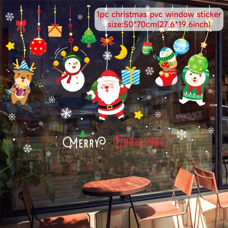 Christmas Wall Window Stickers Christmas Decoration For Home 2024 Merry Christmas Ornaments Xmas Navidad Happy New Year 2025