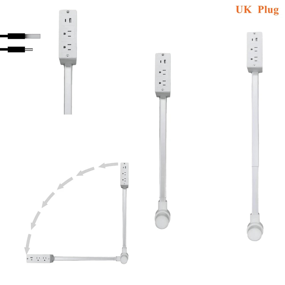 Rotates 180° Electrical Outlet Extender Adjustable Length Extension Cable US Plug Home Wall Desktop Ground Electric Socket