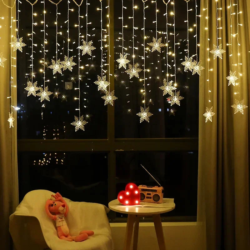 New Year LED Snowflake Curtain String Lights Indoor Halloween Light Wedding Home Party Xmas Lamps Eave Christmas Decoration