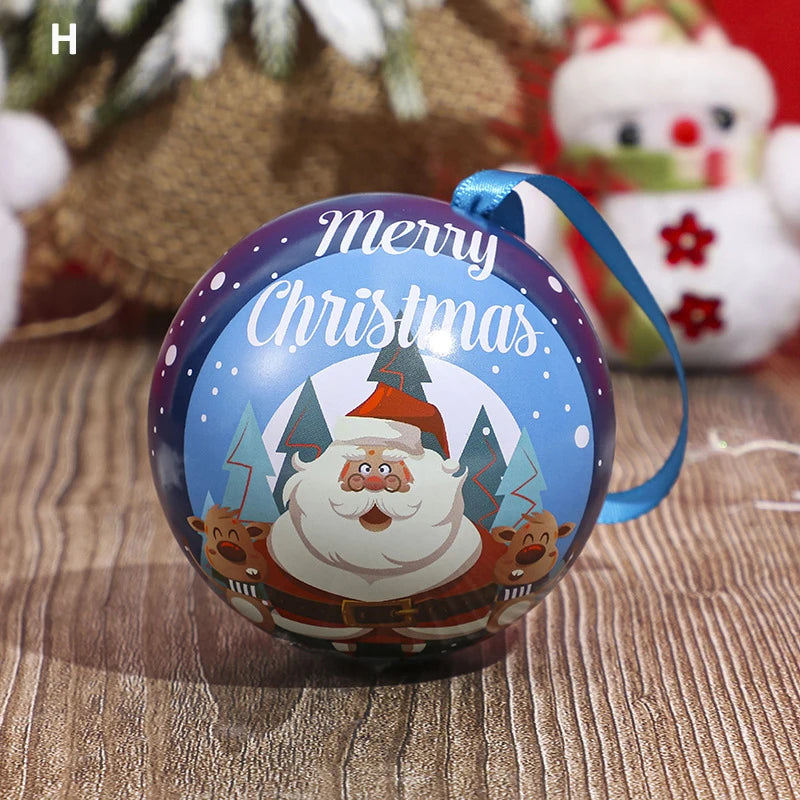 Creative Christmas Candy Box Tin Round Ball Shaped for Kids Gift Packaging Box DIY Xmas Tree Hanging Decoration Party Supplies