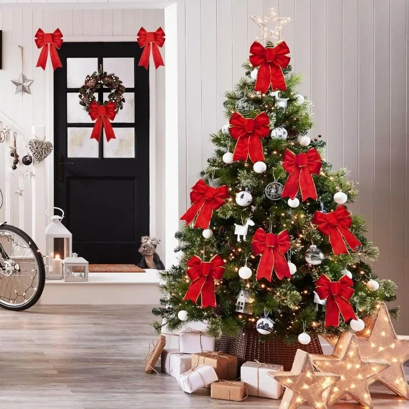 Christmas Bow Ornaments Xmas Tree Glitter Craft Bowknot Xmas Wreath Garland Decorative Ribbon Shiny Bows Christmas Decoration