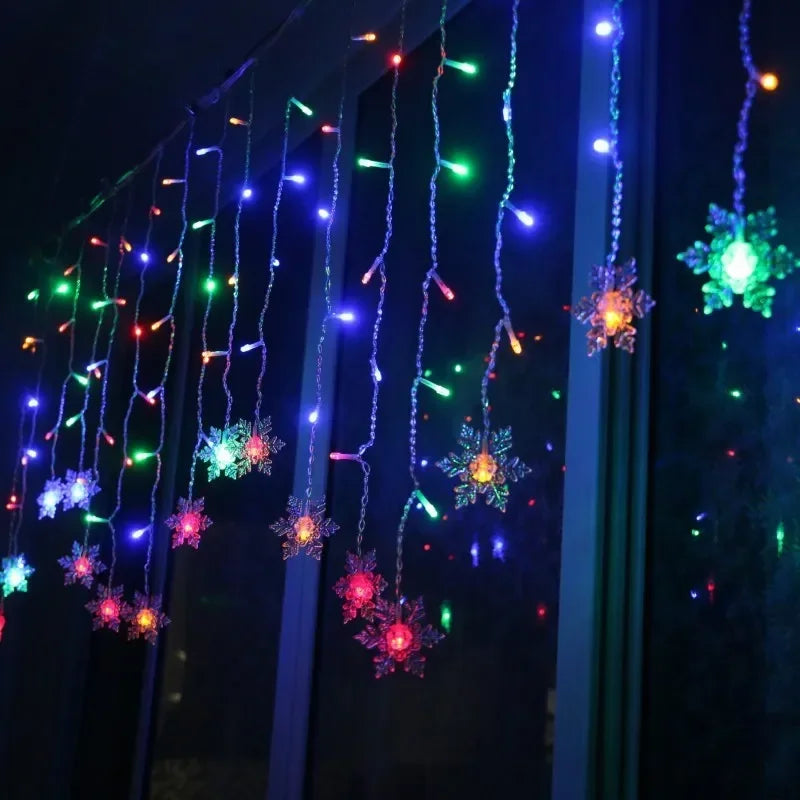 New Year LED Snowflake Curtain String Lights Indoor Halloween Light Wedding Home Party Xmas Lamps Eave Christmas Decoration