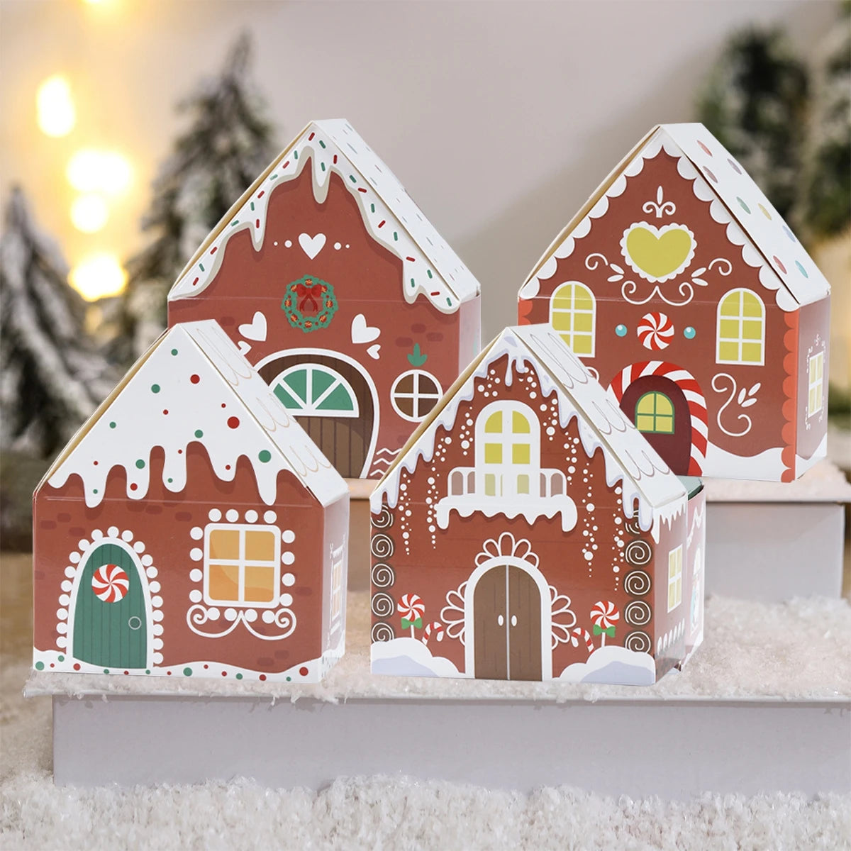 Christmas Gingerbread House Candy Box Merry Christmas Decoration For Home 2024 New Year Gift Cookie Packaging Box Xmas Ornament