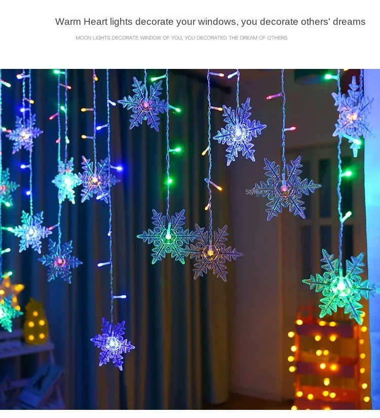 3.5M Christmas Lights LED Fairy String Lights Snowflake Curtain Garland Waterproof For Holiday Party Xmas Decoration 2024