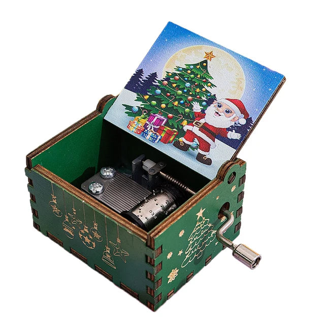 Merry Christmas Wooden Music Box Hand Cranked Movement Christmas Gifts for Children Birthday Present  Home Office Decoration