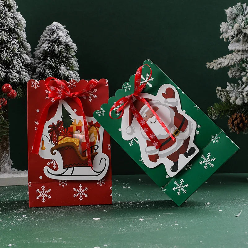 5pcs Christmas Paper Bags Creative Bow Snowflake Accompanying Candy Gift Bags Creative Cute Christmas Gift Bags