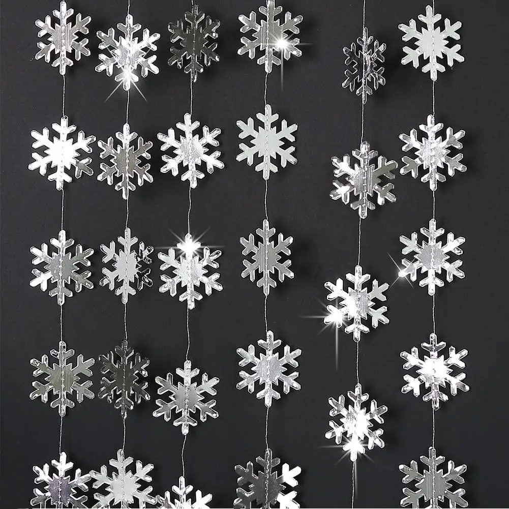 4M Silver Gold Snowflake Garlands for Christmas Tree Hanging Decor Winter Wonderland Party Fake Snow Decoration Paper Streamers