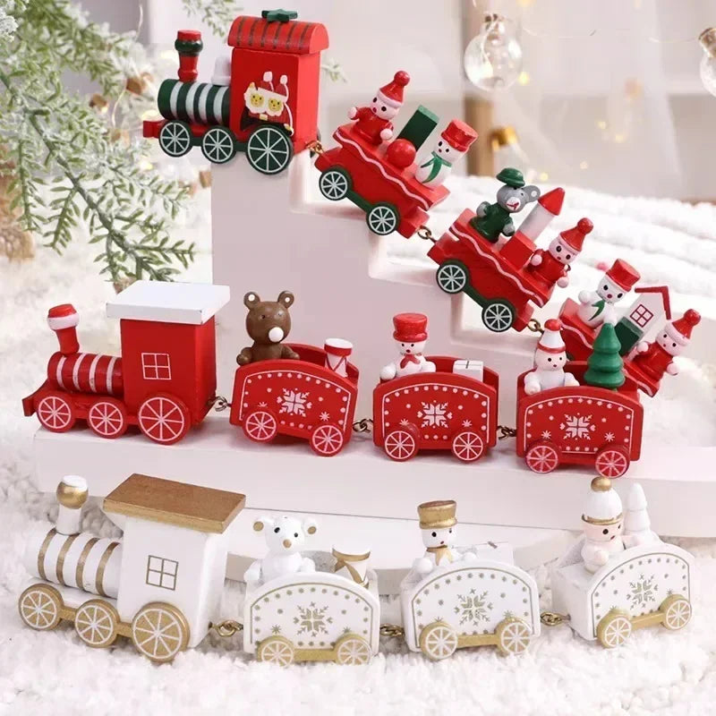 Wooden Train Christmas Ornaments Santa Cake Decoration Merry Christmas Navidad New Year Party Table Decoration Kids Gifts Toys