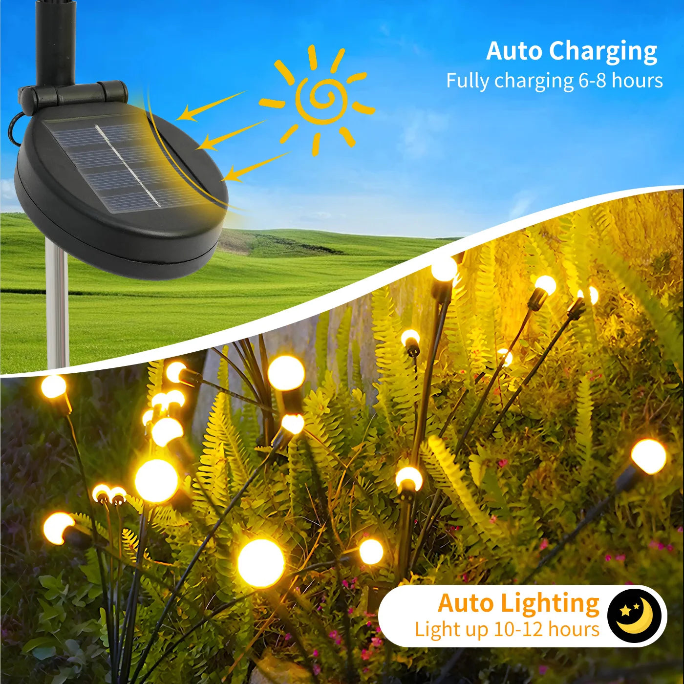 8-Head Solar Firefly Lights LED Solar Outdoor Decorative Garden Lights Waterproof High Flexibility Yard Patio Pathway Holiday