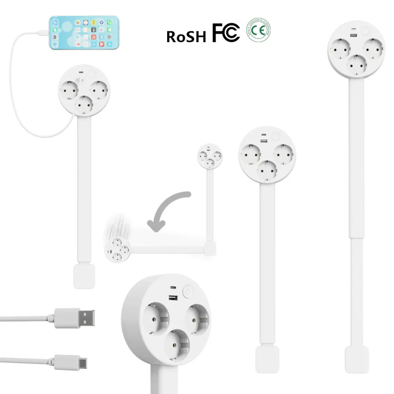 Electrical Outlet Extender Plug Wall Outlet Extender Extendable Wall Socket Rotatable Folding Portable Power Socket