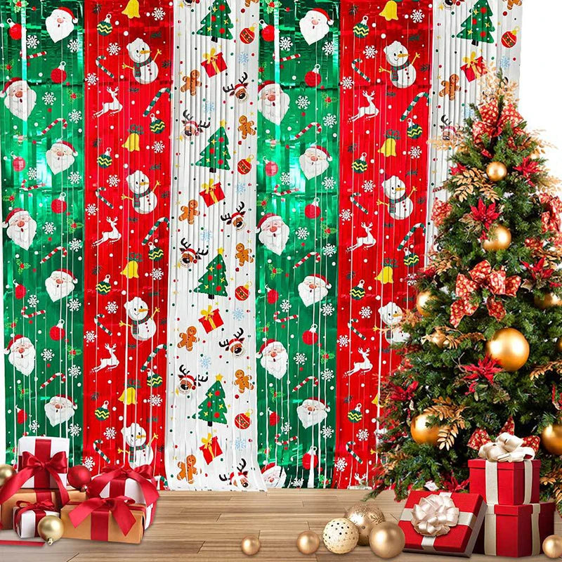 1pc 1x2M Merry Christmas Foil Fringe Curtains Xmas Theme Background Tassel Green Red Rain Curtain Photo Booth Decor Party Supply