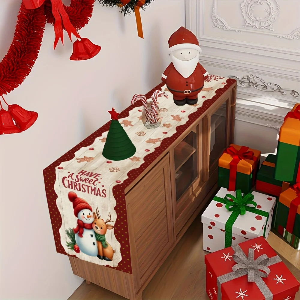 JIT Christmas Snowman Deer Printed Table Runner 2D Flat Print Festive Home Decor Christmas Dining Table Decoration Cute Charming