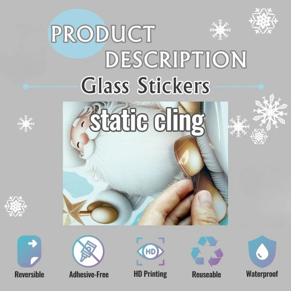 Cartoon Santa Claus Gift Wall Sticker Christmas Electrostatic Glass Windows Decor Decals Bedroom Home Decoration New Year Mural