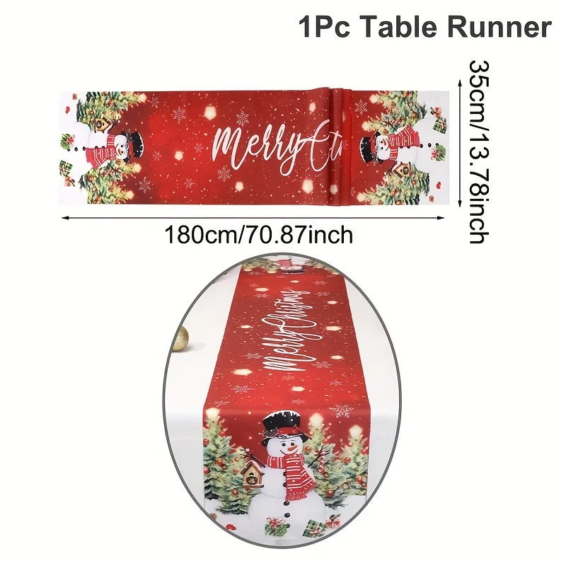 Christmas Decorations Merry Christmas Tree Snowman Table Runner Dining Table Decor Reusable Winter Snowflake Table Runners