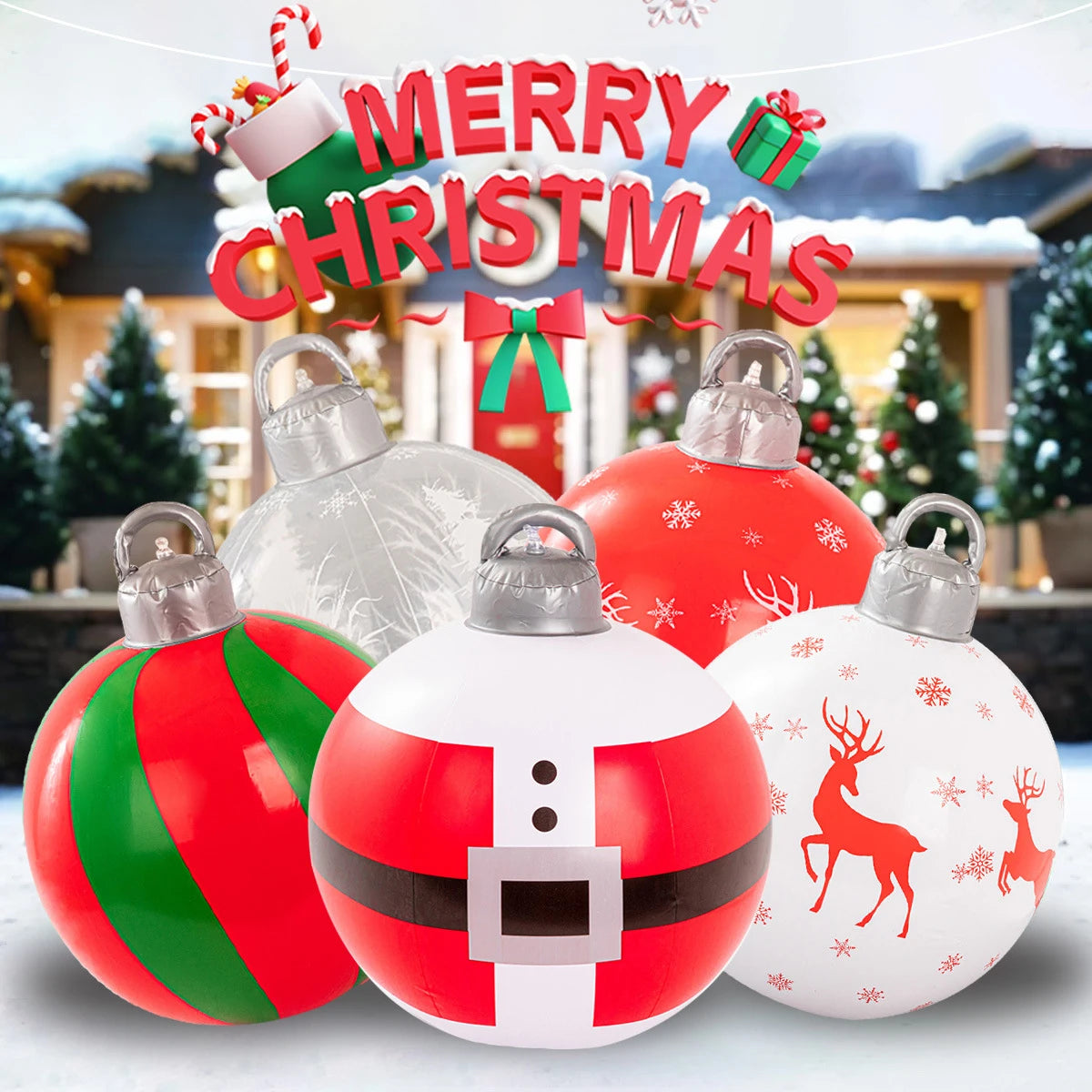 60cm Giant Luminous Inflatable Christmas Ball With No Lights Pvc Outdoor Xmas Decoration Ball Holiday Yard Lawn Porch Decor 2025