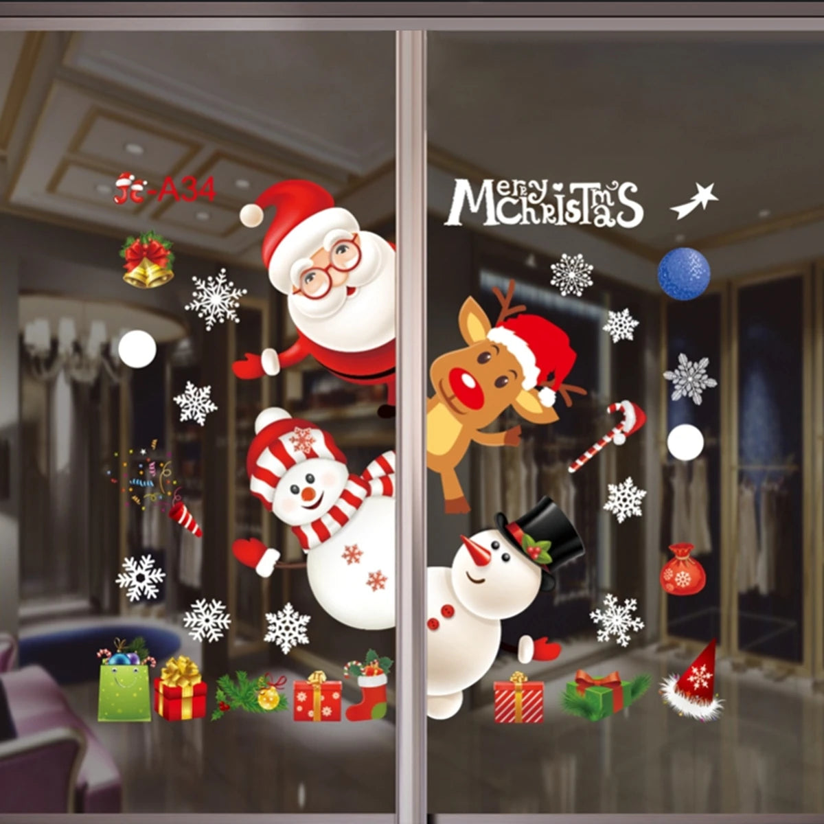 Christmas Window Stickers Merry Christmas Decorations For Home 2024 Christmas Wall Sticker Kids Wall Decals Happy New Year 2025