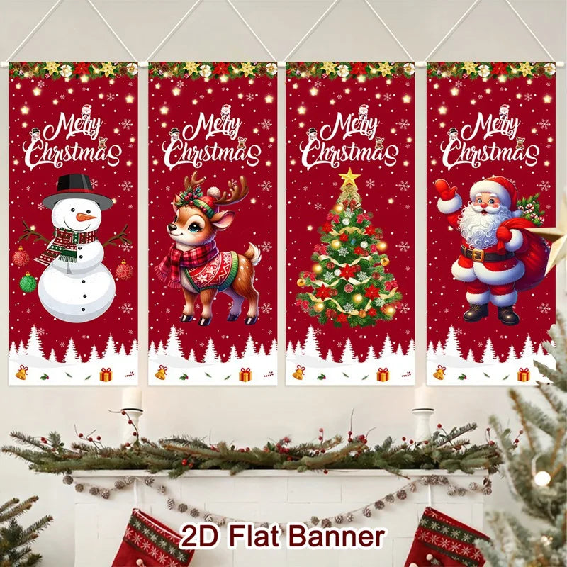 4pcs Christmas Hanging Flag Oranment Christmas Decorations for Home 2025 Xmas Hanging Pendant Navidad Noel Gifts New Year 2026