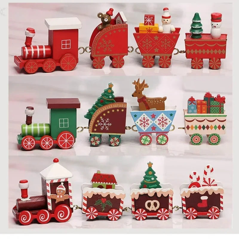 Wooden Train Christmas Ornaments Santa Cake Decoration Merry Christmas Navidad New Year Party Table Decoration Kids Gifts Toys