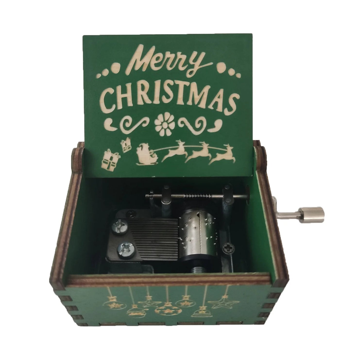 Merry Christmas Series Music Box Wooden Antique Carved Hand Cranked Classic Theme Music for Birthday Party Gifts Family Decor