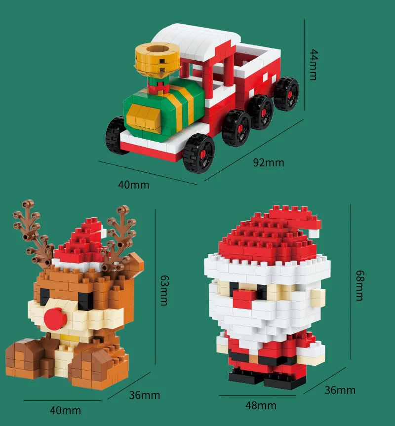 Christmas Gifts Micro Building Block DIY Domino Game Santa Claus Reindeer Holiday Puzzle Assembling Bricks Table Decoration Toys