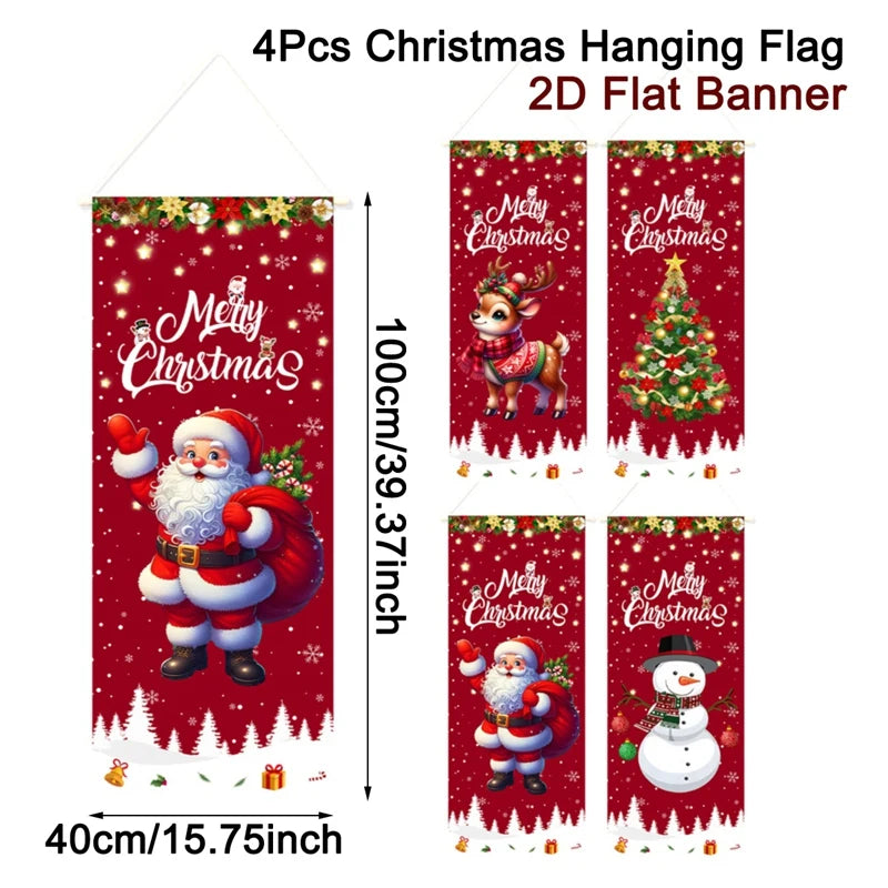 4pcs Christmas Hanging Flag Oranment Christmas Decorations for Home 2025 Xmas Hanging Pendant Navidad Noel Gifts New Year 2026