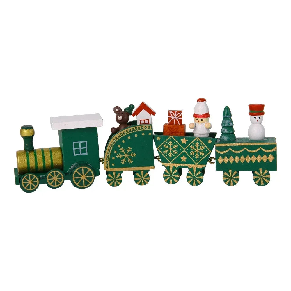 Wooden Train Christmas Ornaments Santa Cake Decoration Merry Christmas Navidad New Year Party Table Decoration Kids Gifts Toys