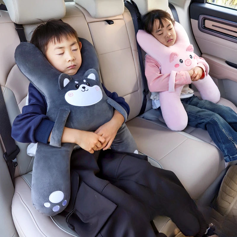 Prevent Leaning Head Back Seat Sleeping Comfort During Long Distance Travel Kids Car Neck Pillow with Seat Belt Safety Sleep Aid