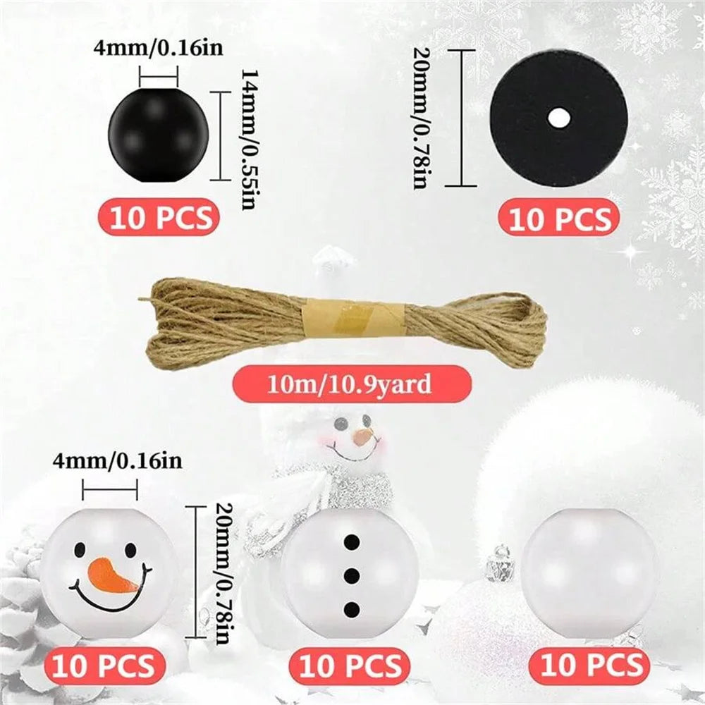 50 Pcs Christmas Snowman Wooden Beads DIY Craft Kit, Festive Decoration Set with Jute Rope, Perfect for Holiday Parties & Gifts