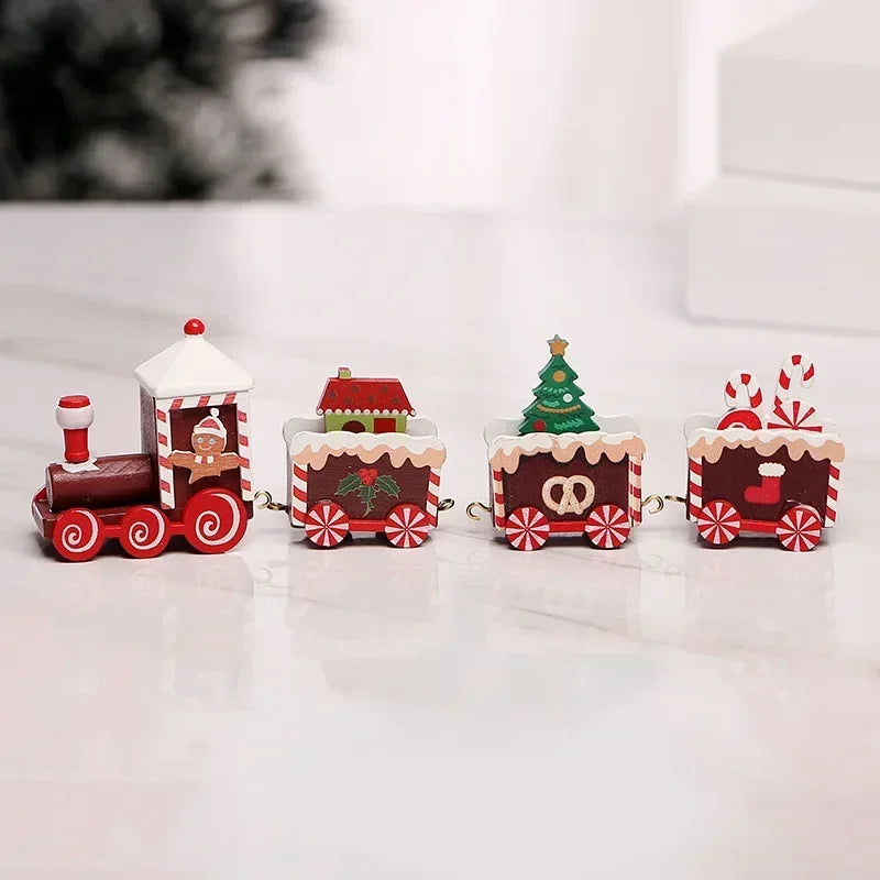 Wooden Train Christmas Ornaments Santa Cake Decoration Merry Christmas Navidad New Year Party Table Decoration Kids Gifts Toys