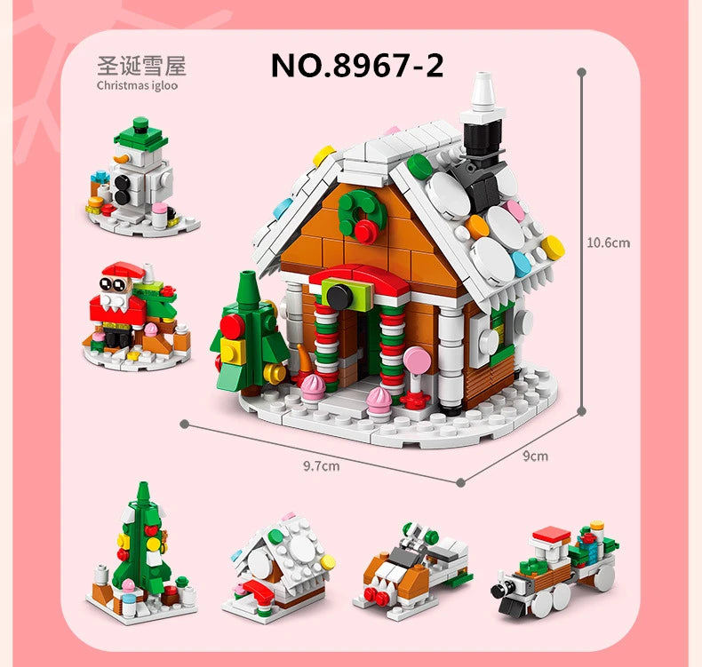 6 In 1 Upgraded Christmas Series Building Blocks Set With Light Creative Winter Village House DIY Bricks Toys For Kids Xmas Gift