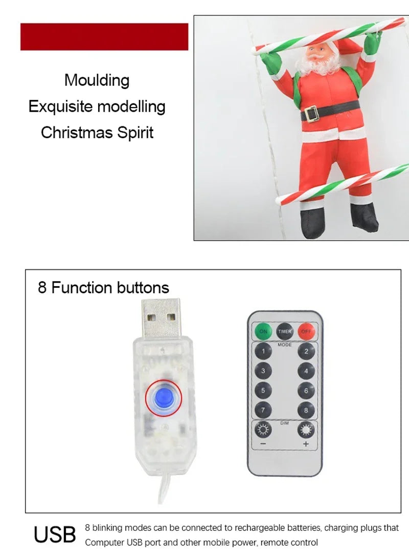 1/3M Santa Claus Climbing Ladder String Lights USB 8 Modes LED Lamp Christmas Decoration for Garden Cristmas Tree New Year Gift