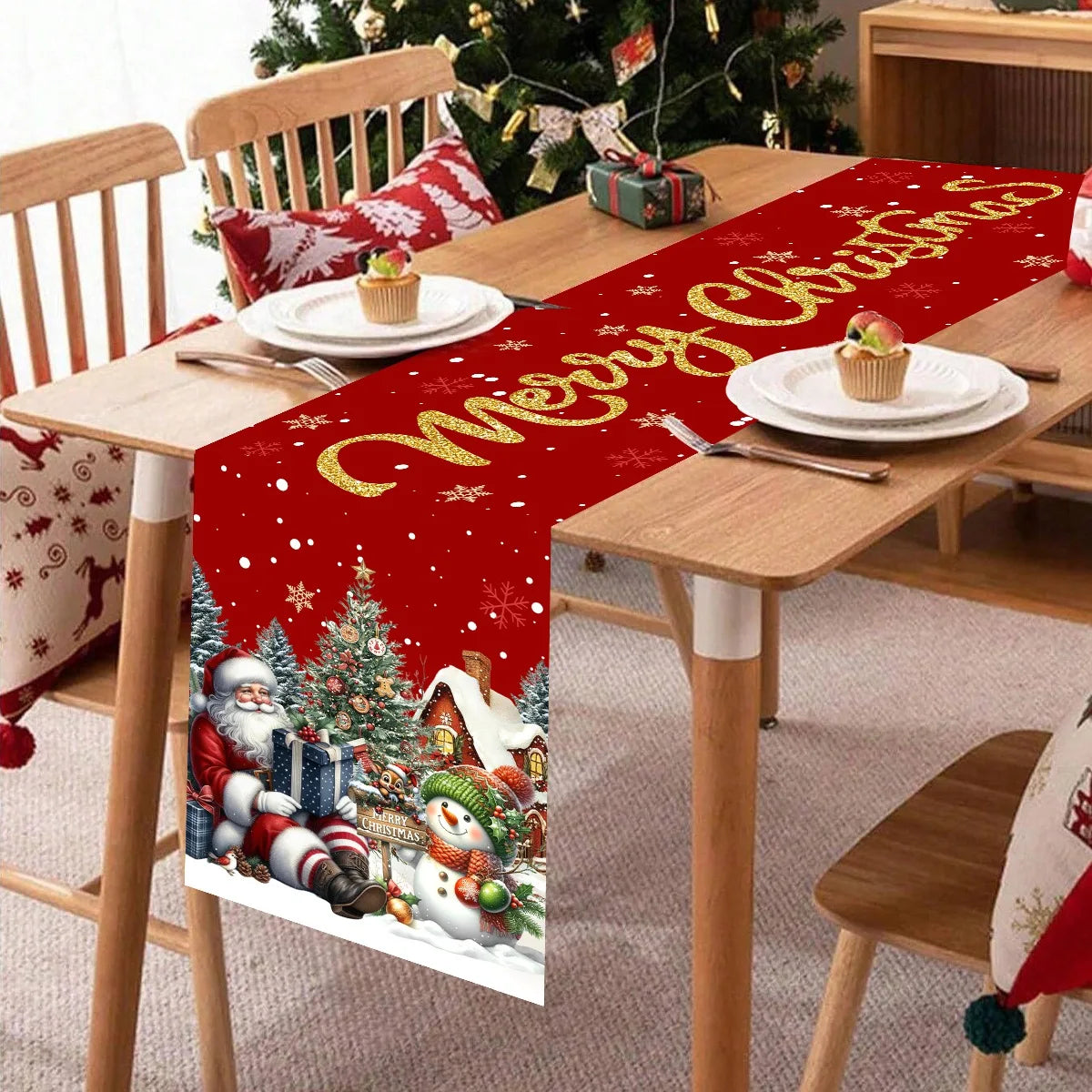 Red Christmas Santa Snowman Table Runner Christmas Decorations for Home 2025 Xmas Table Decor Navidad Noel New Year 2026 Gifts