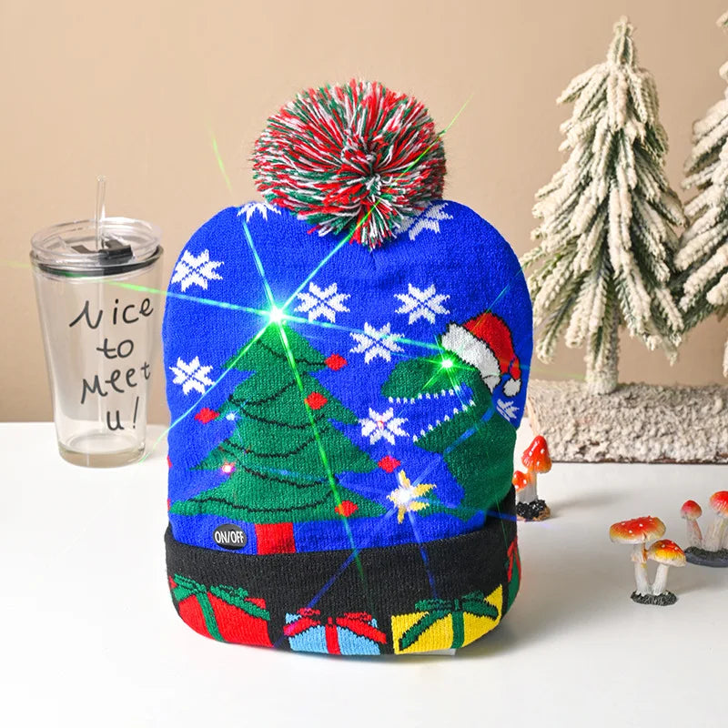 Newest 2/1PC LED Christmas Knitted Hat Light Up Xmas Beanie Cap Unisex Winter Beanie Sweater Hat Colorful LED Christmas New Year