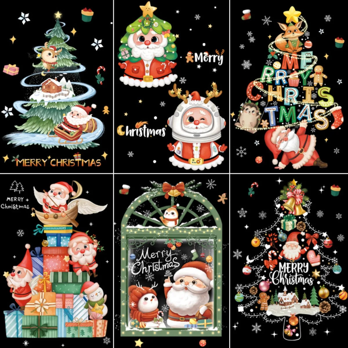 2024 New Christmas Decoration Window Stickers Santa Christmas Tree Window Glass Decal Poster New Year 2025 Decoration Stickers