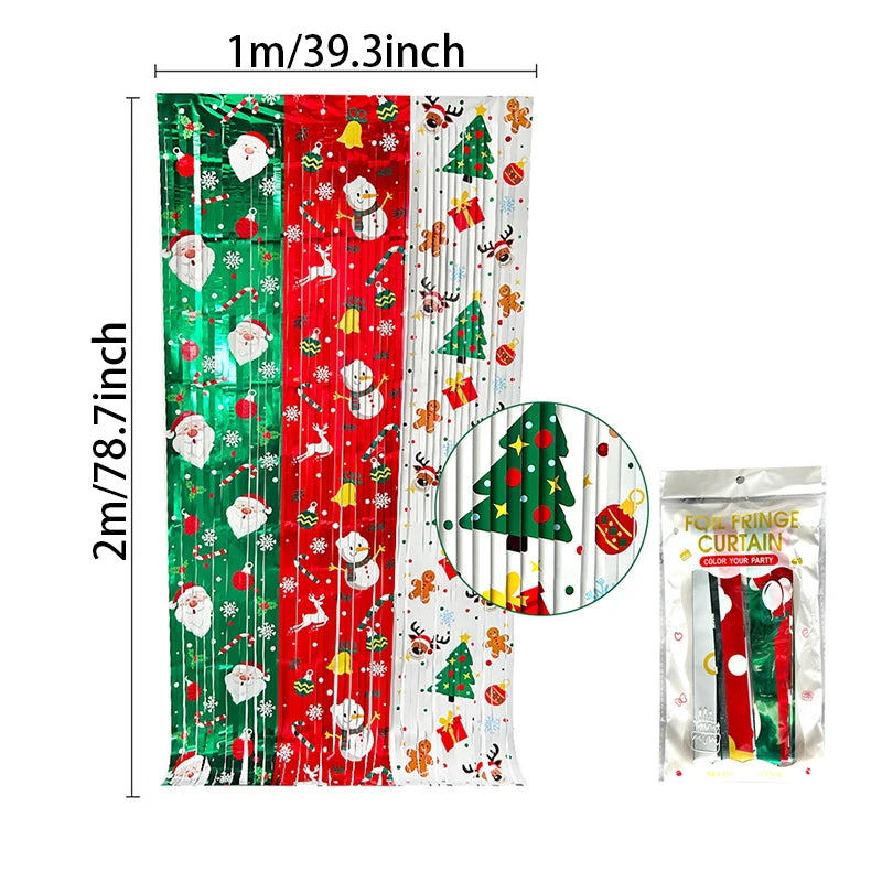 1pc 1x2M Merry Christmas Foil Fringe Curtains Xmas Theme Background Tassel Green Red Rain Curtain Photo Booth Decor Party Supply