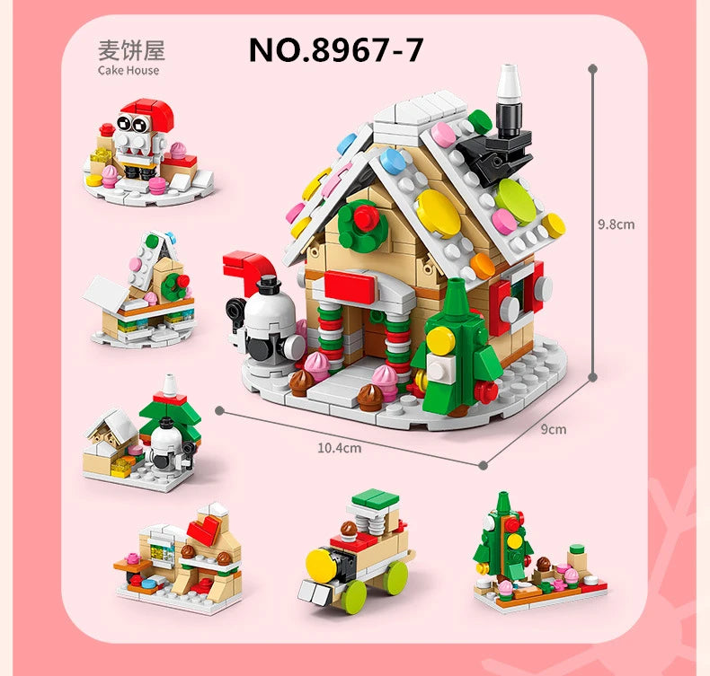 6 In 1 Upgraded Christmas Series Building Blocks Set With Light Creative Winter Village House DIY Bricks Toys For Kids Xmas Gift
