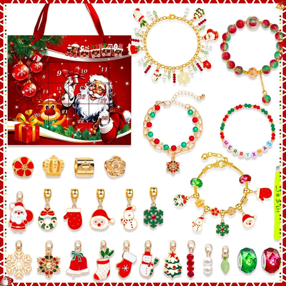 New Christmas Advent Calendar 24 Days Countdown Bracelet Blind Box DIY Christmas Decoration Hand Jewelry Surprise Blind Box Gift
