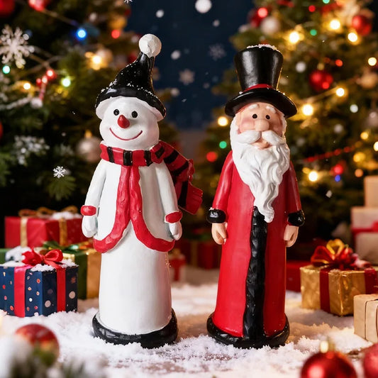 Christmas decorations; hat; snowman; Santa Claus; desktop; holiday; ceramic; craft; item.