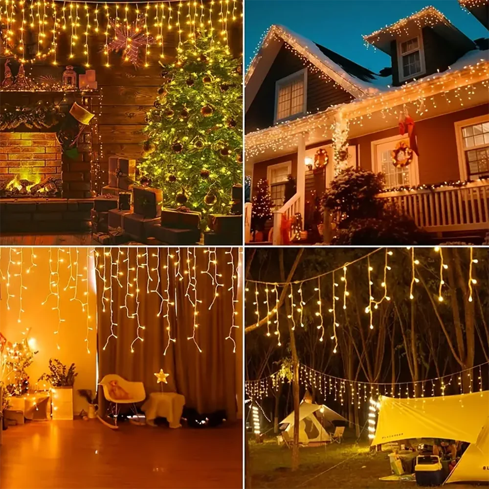 Solar Christmas Eaves Lights String Outdoor Waterproof Icicle Lights 8 Modes for Eaves Yard Party Indoor Holiday Decoration