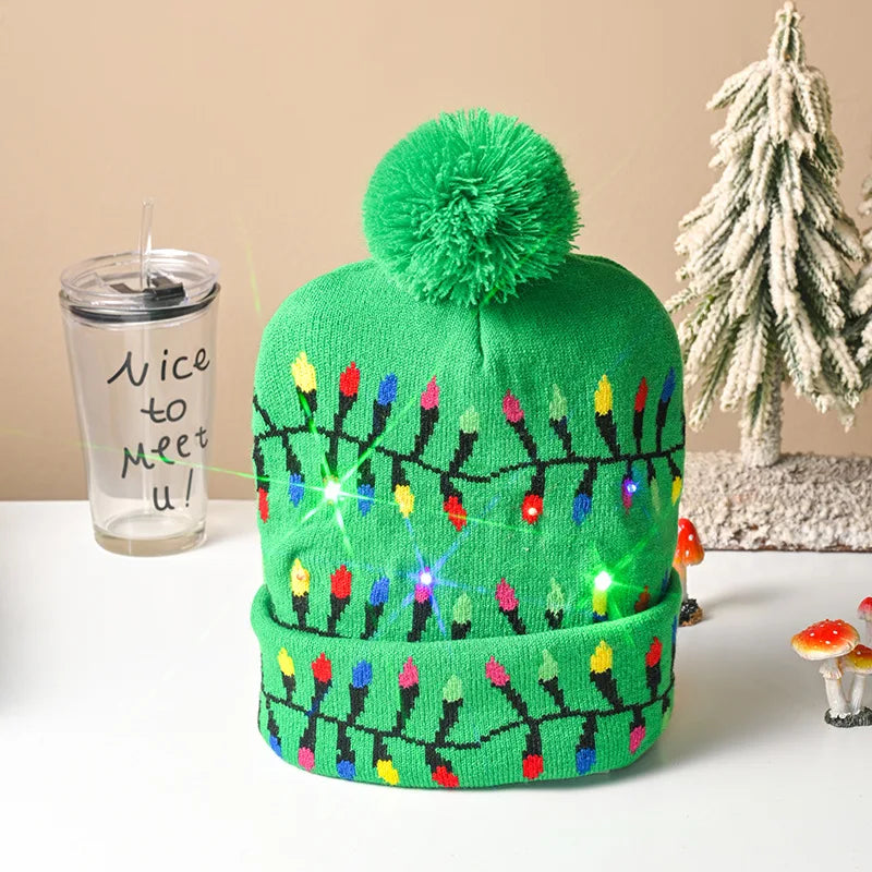 Newest 2/1PC LED Christmas Knitted Hat Light Up Xmas Beanie Cap Unisex Winter Beanie Sweater Hat Colorful LED Christmas New Year